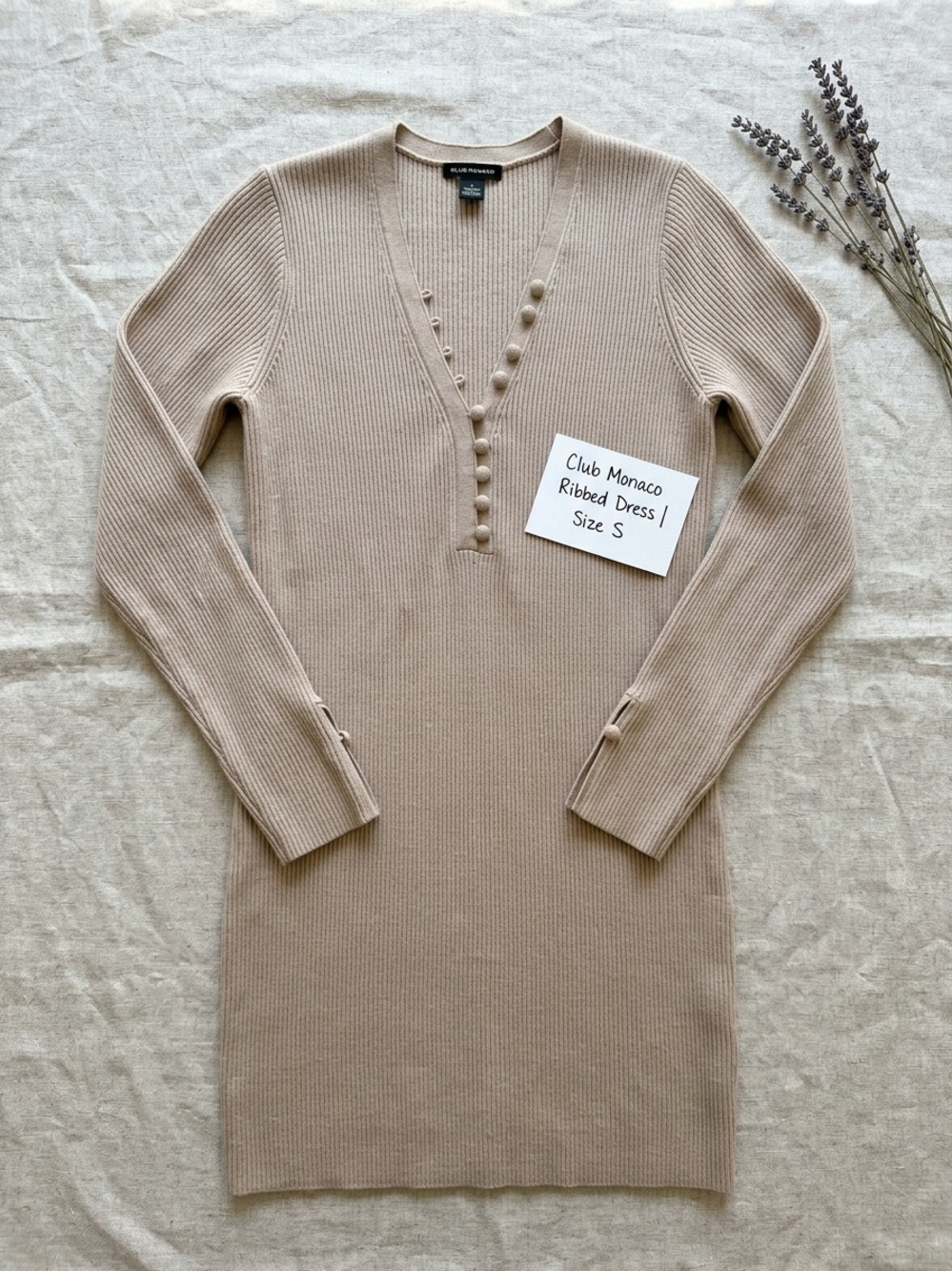Club Monaco Rib Button-Up Wool Sweater Dress Beige Small NWT